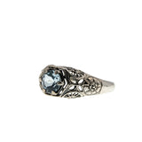 Blue Lace - Estate Sterling Silver Natural Sky Blue Topaz Filigree Ring (ER428)