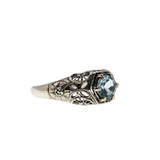 Blue Lace - Estate Sterling Silver Natural Sky Blue Topaz Filigree Ring (ER428)
