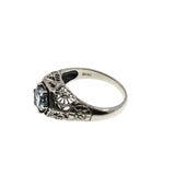 Blue Lace - Estate Sterling Silver Natural Sky Blue Topaz Filigree Ring (ER428)