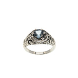 Blue Lace - Estate Sterling Silver Natural Sky Blue Topaz Filigree Ring (ER428)