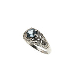 Blue Lace - Estate Sterling Silver Natural Sky Blue Topaz Filigree Ring (ER428)