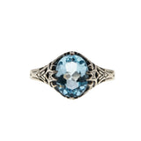 December Birthstone - Estate Sterling Silver Natural Sky Blue Topaz Filigree Ring (ER429)