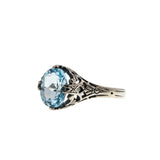 December Birthstone - Estate Sterling Silver Natural Sky Blue Topaz Filigree Ring (ER429)