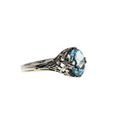 December Birthstone - Estate Sterling Silver Natural Sky Blue Topaz Filigree Ring (ER429)