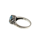 December Birthstone - Estate Sterling Silver Natural Sky Blue Topaz Filigree Ring (ER429)