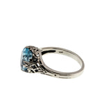 December Birthstone - Estate Sterling Silver Natural Sky Blue Topaz Filigree Ring (ER429)