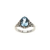 December Birthstone - Estate Sterling Silver Natural Sky Blue Topaz Filigree Ring (ER429)