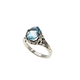 December Birthstone - Estate Sterling Silver Natural Sky Blue Topaz Filigree Ring (ER429)