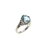 December Birthstone - Estate Sterling Silver Natural Sky Blue Topaz Filigree Ring (ER429)