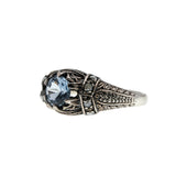 Victorian Revival - Estate Sterling Silver Blue Spinel & Seed Pearl Ring (ER430)