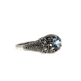 Victorian Revival - Estate Sterling Silver Blue Spinel & Seed Pearl Ring (ER430)