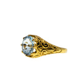 Rich & Ethereal - Estate 24K Gold Over Sterling Silver Natural Sky Blue Topaz Engraved Ring (ER431)