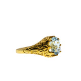 Rich & Ethereal - Estate 24K Gold Over Sterling Silver Natural Sky Blue Topaz Engraved Ring (ER431)