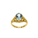 Rich & Ethereal - Estate 24K Gold Over Sterling Silver Natural Sky Blue Topaz Engraved Ring (ER431)