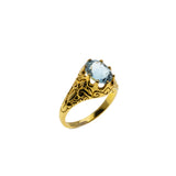 Rich & Ethereal - Estate 24K Gold Over Sterling Silver Natural Sky Blue Topaz Engraved Ring (ER431)