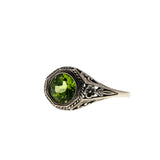 Jungle Gem - Estate Sterling Silver Natural Peridot Filigree Ring (ER432)