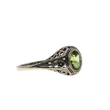 Jungle Gem - Estate Sterling Silver Natural Peridot Filigree Ring (ER432)