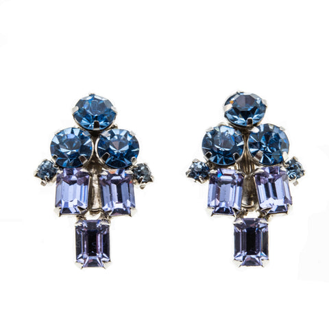 Lavender Fields - Vintage Rhodium Plated Austrian Swarovski Crystal Rhinestone Clip-On Earrings (VE369)