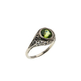 Jungle Gem - Estate Sterling Silver Natural Peridot Filigree Ring (ER432)