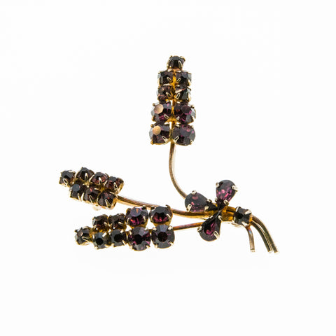 Plum Bouquet - Vintage Victorian Revival Gold Plated Austrian Crystal Rhinestone Flower Brooch (VBR218)