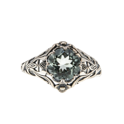 Trellised Garden - Estate Sterling Silver Natural Green Amethyst Open-Work Ring  (ER433)