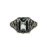 Morning Dew - Estate Sterling Silver Natural Green Amethyst Filigree Ring (ER434)