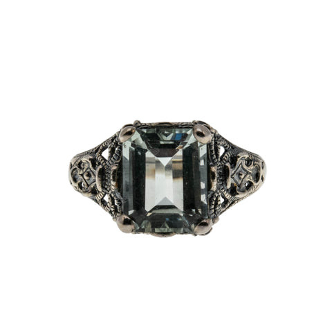 Morning Dew - Estate Sterling Silver Natural Green Amethyst Filigree Ring (ER434)