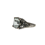 Morning Dew - Estate Sterling Silver Natural Green Amethyst Filigree Ring (ER434)