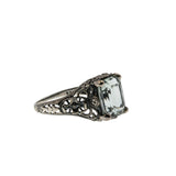 Morning Dew - Estate Sterling Silver Natural Green Amethyst Filigree Ring (ER434)