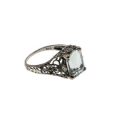 Morning Dew - Estate Sterling Silver Natural Green Amethyst Filigree Ring (ER434)