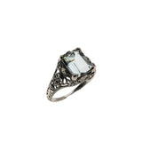 Morning Dew - Estate Sterling Silver Natural Green Amethyst Filigree Ring (ER434)