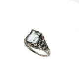 Morning Dew - Estate Sterling Silver Natural Green Amethyst Filigree Ring (ER434)