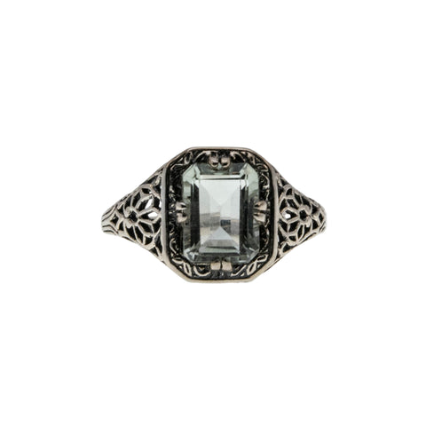 Elusive Dream - Estate Sterling Silver Natural Green Amethyst Filigree Ring (ER435)