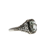Elusive Dream - Estate Sterling Silver Natural Green Amethyst Filigree Ring (ER435)