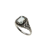 Elusive Dream - Estate Sterling Silver Natural Green Amethyst Filigree Ring (ER435)