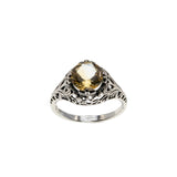 Honeysuckle & Forget-Me Knots - Estate Sterling Silver Natural Citrine Filigree Ring (ER437)