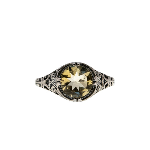 November Birthstone - Estate Sterling Silver natural Citrine Filigree Ring (ER438)