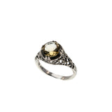 November Birthstone - Estate Sterling Silver natural Citrine Filigree Ring (ER438)