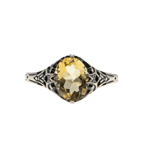 Hello Sunshine - Estate Sterling Silver Natural Citrine Filigree Ring (ER439)