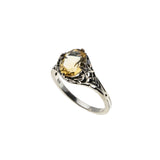 Hello Sunshine - Estate Sterling Silver Natural Citrine Filigree Ring (ER439)
