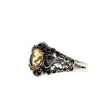 Ornate Scrolls - Estate Sterling Silver Natural Citrine Intricate Ring (ER440)