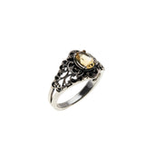 Ornate Scrolls - Estate Sterling Silver Natural Citrine Intricate Ring (ER440)
