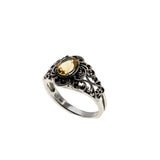 Ornate Scrolls - Estate Sterling Silver Natural Citrine Intricate Ring (ER440)