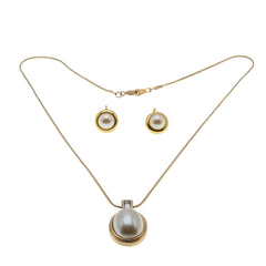 Avon Calling - Vintage Signed Avon Gold Plated Made Pearl & Crystal Rhinestone Pendant & Earring Set  (VP262)