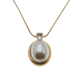 Avon Calling - Vintage Signed Avon Gold Plated Mabe Pearl Crystal Rhinestone Pendant & Clip-On Earring Set  (VP262)