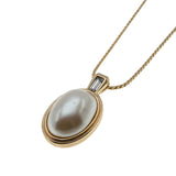 Avon Calling - Vintage Signed Avon Gold Plated Mabe Pearl Crystal Rhinestone Pendant & Clip-On Earring Set  (VP262)