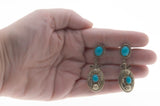 From Times Past - Victorian 900 Silver Robins Egg Blue Turquoise Paste Hand-Made Decorative Dangly Earrings (VICE055)