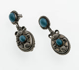 From Times Past - Victorian 900 Silver Robins Egg Blue Turquoise Paste Hand-Made Decorative Dangly Earrings (VICE055)