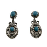 From Times Past - Victorian 900 Silver Robins Egg Blue Turquoise Paste Hand-Made Decorative Dangly Earrings (VICE055)