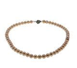 Peaches & Cream -  Vintage Silver Genuine Cultured Freshwater Champagne Pearl & Crystal Necklace Strand (VN240)